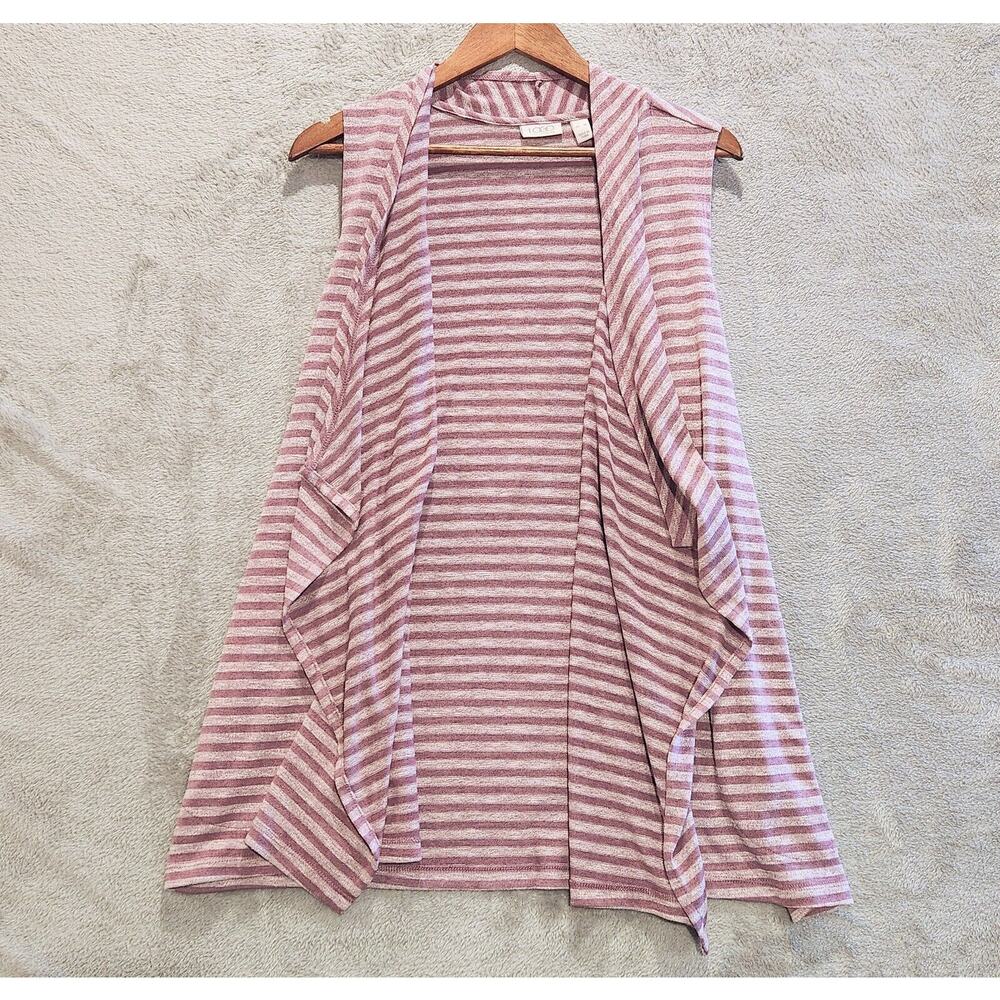 LOGO Lori Goldstein Purple Striped Open Cascading Sleeveless Cardigan Size XL